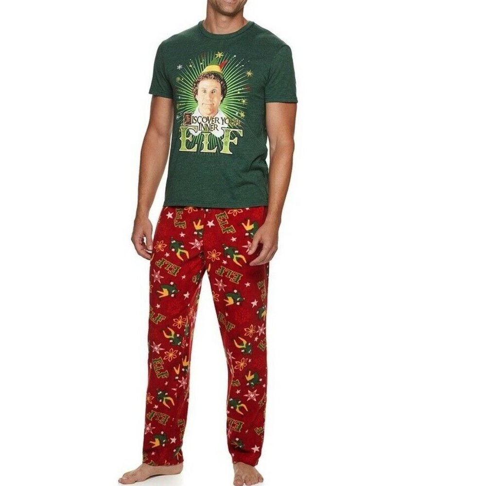 Mens Elf The Movie Buddy Christmas Pajama Set Size M L XL Tshirt Lounge Pant NWT
